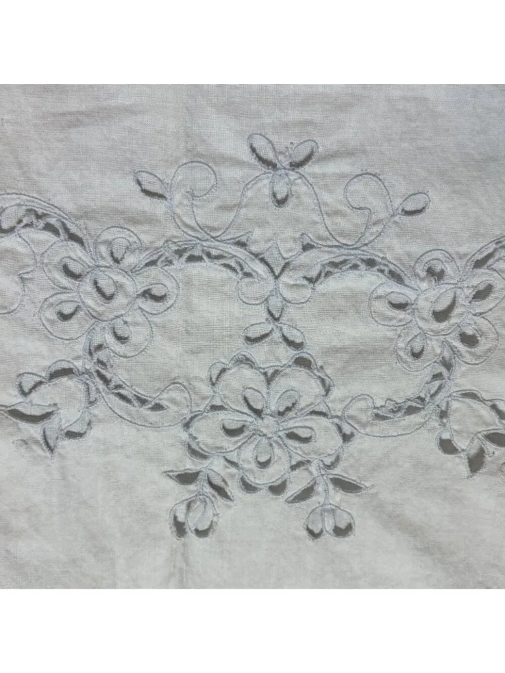 Vintage White Pillowcase Scalloped Edge Floral Embroidery Standard Queen Set of